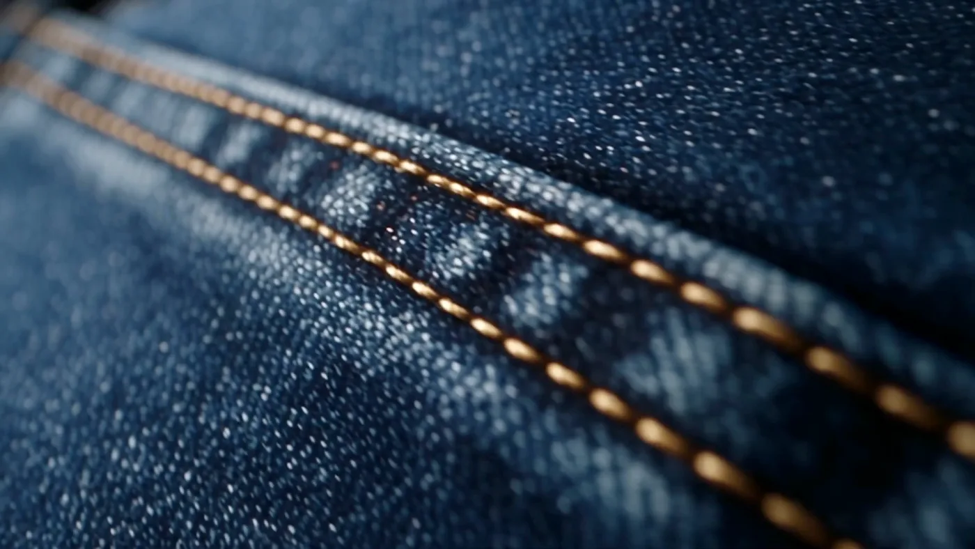 Macro du tissu - coutures et rivets sur le denim